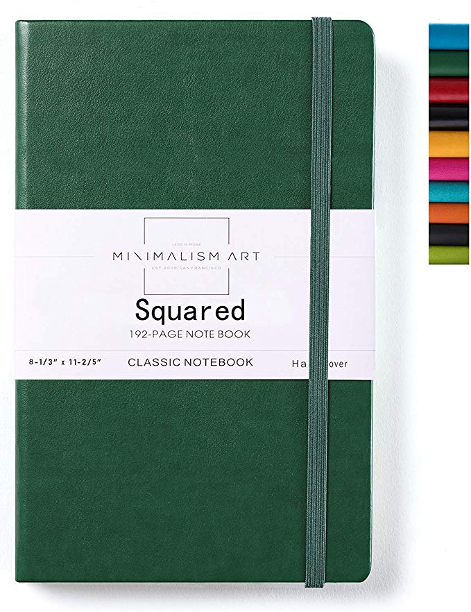 Minimalism Art, Classic Notebook Journal, A4 Size 8.3 X 11.4 inches, Green, Squared Grid Page, 192 Pages, Hard Cover, Fine PU Leather, Inner Pocket, Quality Paper-100gsm, Designed in San Francisco