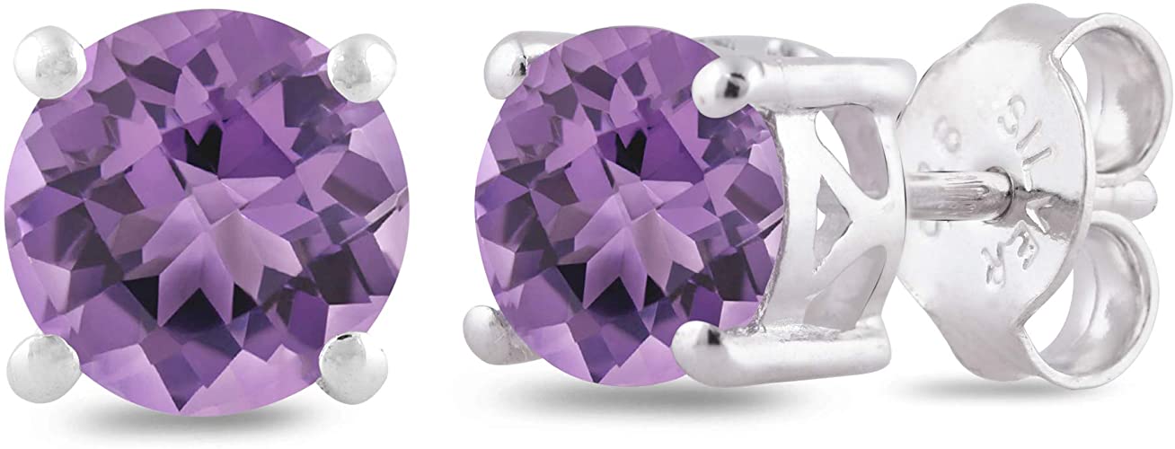 Silgo 925 Sterling Silver Earrings For Women - Birthstone Stud Earrings For Women - (Available in Amethyst Citrine Blue Topaz Peridot Black Spinel Onyx Garnet Smoky Mystic Topaz Gemstone - Round -6MM)