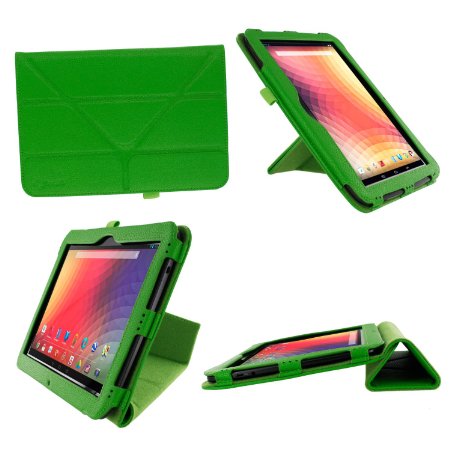 rooCASE Origami Dual-View (Green) Vegan Leather Folio Case Cover for Google Nexus 10 - Support Landscape / Portrait / Typing Stand / Auto Sleep and Wake