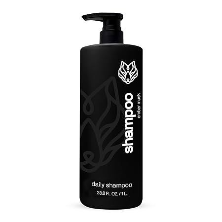 Black Wolf Everyday Cleansing Hair Shampoo for Men, 1 Liter - Thick, Rich Lather with Natural Charcoal Powder - Cleanses & Fights Dirty, Greasy Hair