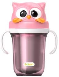 Edison Stainless Bottle Straw Cup-Spill Prevention Straw Non-Toxic (Pink Owl)