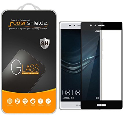 Huawei P9 Tempered Glass Screen Protector, [Full Screen Coverage] Supershieldz Anti-Scratch, Anti-Fingerprint, Bubble Free (Black)