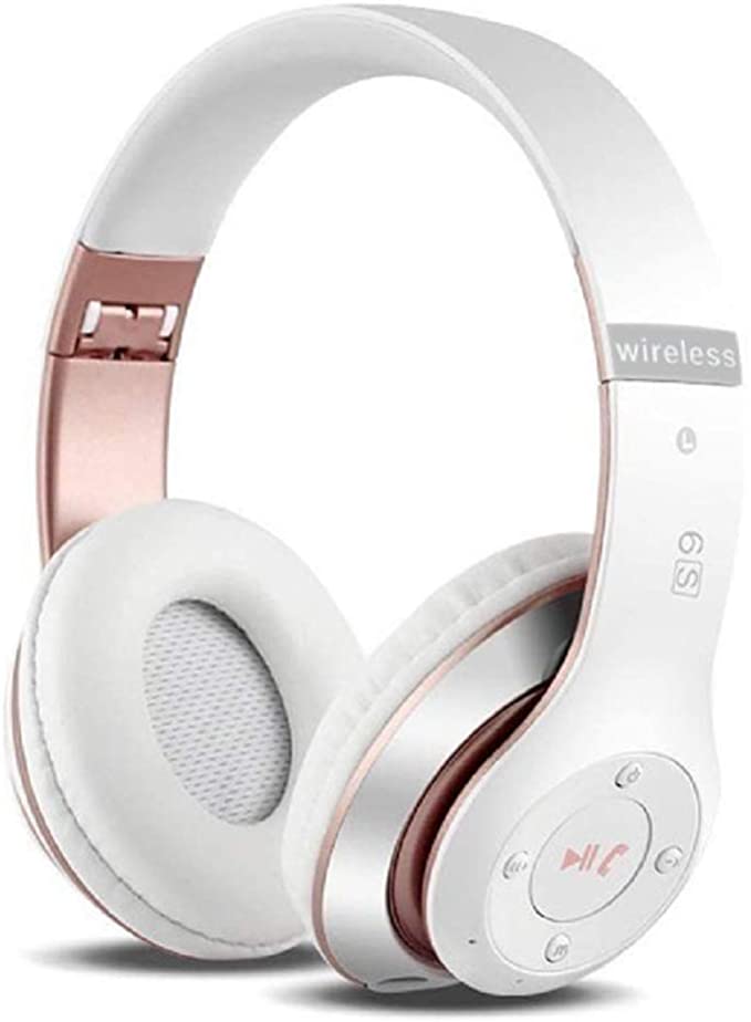 6S Wireless Headphones Over Ear,Hi-Fi Stereo Foldable Wireless Stereo Headsets Earbuds with Built-in Mic, Micro SD/TF, FM for iPhone/Samsung/iPad/PC (White & Rose Gold)