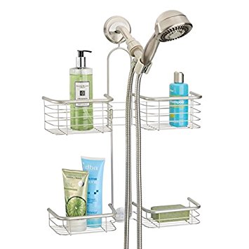 MetroDecor mDesign Bathroom Hanging Hose Shower Caddy for Shampoo, Conditioner, Soap - 4 Shelf, Satin