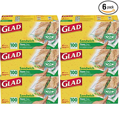 Glad Zipper Food Storage Sandwich Bags - 100 Count - 6 Pack