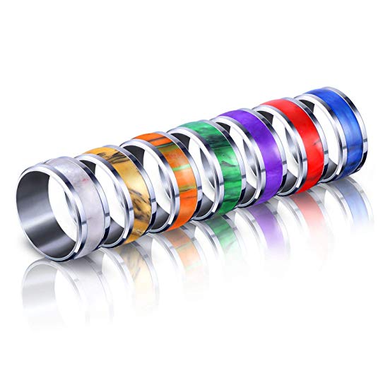 Ash's Choice Stainless Steel Rings for Men Cool Rings Set with 7 Glories Bands Engagement Wedding Gifts