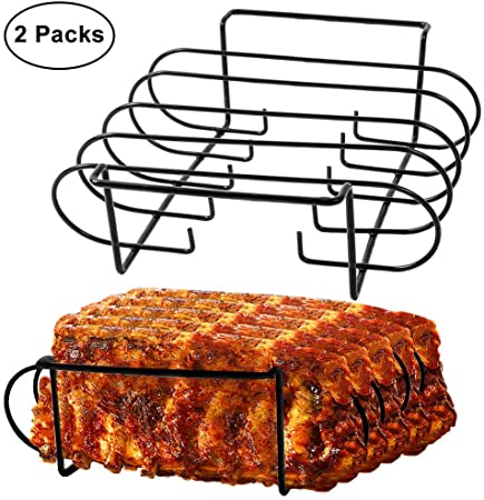 ERYTLLY Rib Rack Grill Racks Pork Rib Rack Non Stick Rib Rack BBQ for 2 Set Porcelain Coated Steel Roasting Stand Holds 4 Rib Racks for Grilling & Barbecuing (2 Packs Rib Racks)