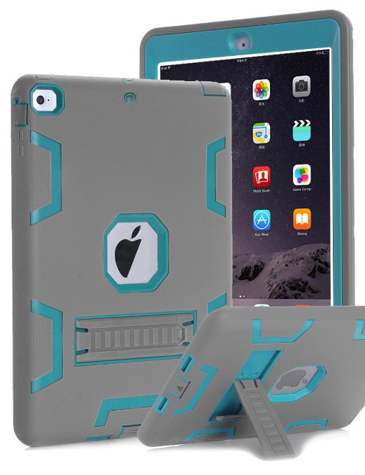 TOPSKY(TM) iPad Air Case,[Kickstand Feature],Shock-Absorption / High Impact Resistant Hybrid Three Layer Armor Defender Protective Case Cover for Apple iPad Air (iPad 5) 2013 Model,Grey/Blue