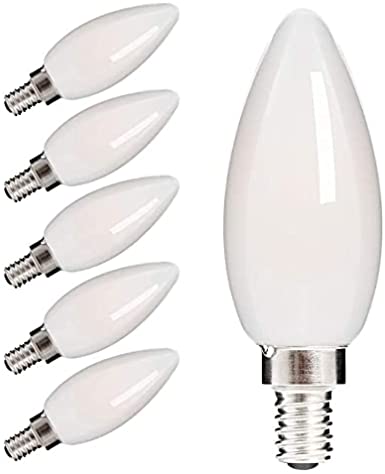 HOLA LED Candelabra Bulb, 40W Equivalent LED Chandelier Bulb, Dimmable LED Lamp Bulb E12 Base, Cool White 4000K LED Filament Bulb, Frosted Glass, 4.5W 400 Lumens 360 Beam Angle, UL Listed, 6 Pack