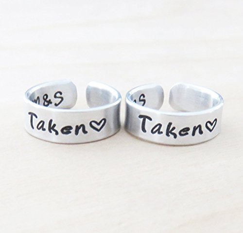 Set of 2 couple promise commitment rings - Personalized boyfriend girlfriend jewelry anniversary gifts