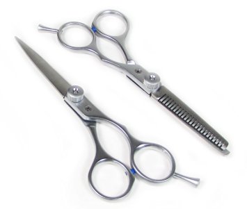 HipGirl Professional Stainless Barber Razor Edge Hair Cutting and Thinning Shears / Scissors with adjustable tension and finger inserts