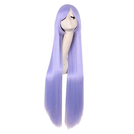 MapofBeauty 40 Inch/100cm Anime Costume Long Straight Cosplay Party Wig (Blue Grey/Light Purple)