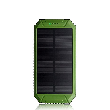 Solar Power Bank, PowerGreen 10000mAh Solar Charger 2-Port USB - External Battery Pack charger for iPhone 6/6 Plus, iPad Air 2/mini 3, Galaxy S6/S6 Edge and More (Green)