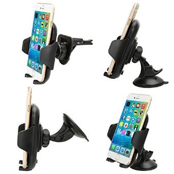 iKross 3in1 Dashboard Windshield Air Vent Car Mount Holder Kit Cradle Stand - Black