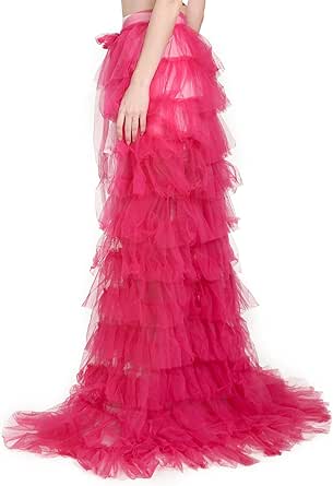 AWAYTR Maxi Mesh Tulle Skirt for Women - Detachable Wedding Train Skirt, Floor Length Overlay Long Tutu Skirts for Prom