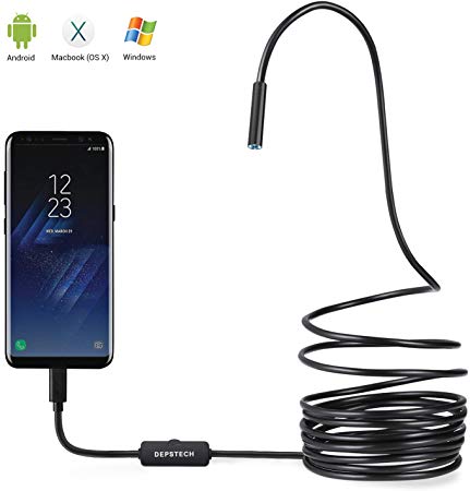 DEPSTECH Portable USB Borescope 2.0 MP IP67 Waterproof Endoscope with 6 Adjustable LED Lights , Type-C Snake Inspection Camera for OTG Android Devices and Windows XP/7/8/10 computer,Macbook (16.5ft)