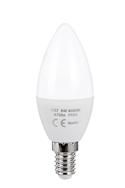 Non-Dimmable LED Light Bulb 6W 4000K Neutral White , 60W Incandescent Torpedo LED Candle Bulbs, European E14 Base Candelabra Base Bulb Light Lamp （1 Pack）
