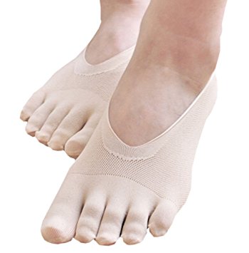 Womens [Flesh] Low Cut Thin Silk Stockings Five Fingers Ankle Socks 1 Pairs