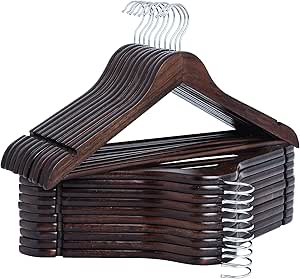 StorageWorks Wooden Coat Hanger, 20 Pack Heavy Duty Clothes Hangers, Walnut Color, Natural Wood Hangers for Shirts, Jackets, Pants, Suits