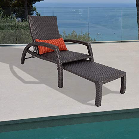 Ulax Furniture Outdoor Wicker Convertible Chaise Lounge Patio Woven Padded Aluminum Lounger Adjustable Chair with Quick Dry Foam and Sunbrella Pillow