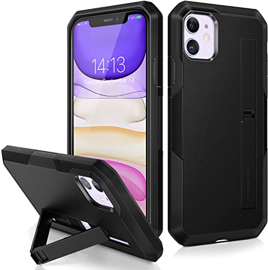 MOBOSI Compatible with iPhone 11 Case Bulit-in Kickstand, Military Grade Drop Protection Shockproof Slim Rugged Protective Stand Case, Black