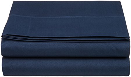 Cathay Luxury Silky Soft Polyester Single Flat Sheet, Queen Size, Navy Blue