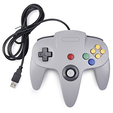 Classic Nintendo 64 Controller, iNNEXT N64 Wired USB PC Game pad Joystick, N64 Bit USB Wired Game stick Joy pad Controller for Windows PC MAC Linux Android Raspberry Pi 3 Sega Genesis Higan (Grey)