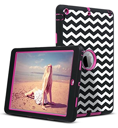 iPad Air Case,ULAK Hybrid Case Cover for Apple iPad Air iPad 5 (2013 Model) (Wave/Black Hot Pink)