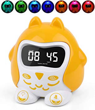 Sleep Training Alarm Clocks for Kids, Toddlers, Baby, Sleep Sound Machine with 9 Lullabies & White Noise, 7 Color Night Light Soother Time To Wake, Plug in or Battery Operated Bedroom Clock for Travel