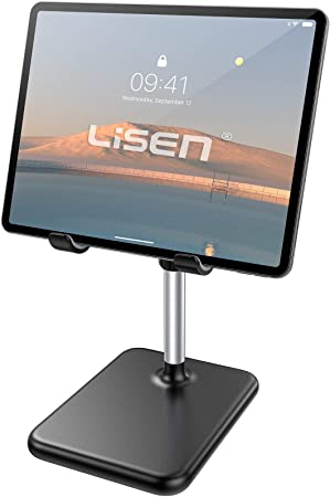 Tablet Stand Holder for Desk, Upgraded Enlarged Lisen iPad Holder Ultra Stable, Height Angle Adjustable Tablet Holder iPad Stand Compatible with All Tablets, iPad, Cell Phones(4-12in)