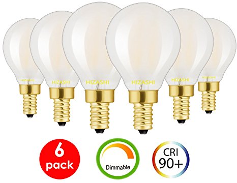 Hizashi CRI 90   Fully Dimmable Frosted LED G14(G45) Bulb 6W=60W Equivalent 650Lumen E12 Candelabra Base Filament Bulb Warm White 2700K 6 Pack