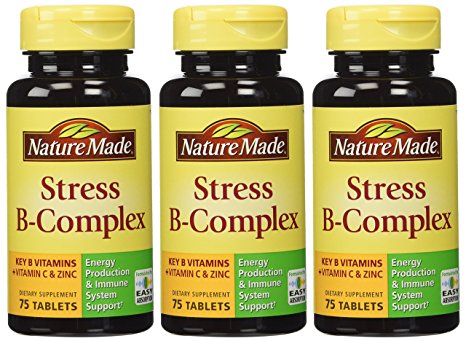 Nature Made Stress B Complex with C & Zinc Tablets 75 Count Pack of 3
