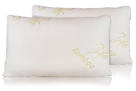 Relax Home Life Bamboo Pillow - Firm Shredded Memory Foam Set of 2 - Stay Cool Cover With Zipper - Hotel Quality Hypoallergenic - Relieves Snoring, Insomnia, Neck Pain, TMJ, and Migraines (Kings)