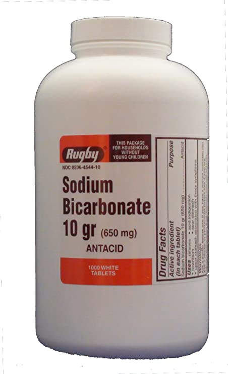 Rugby Sodium Bicarbonate 10 grains tablets relieve heartburn, antacid - 1000 ea