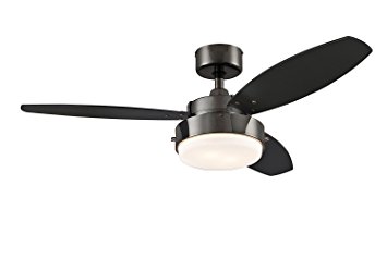 42-Inch Gun Metal Indoor Ceiling Fan, Light Kit with Opal Frosted Glass - Black/Graphite Reversible Blades