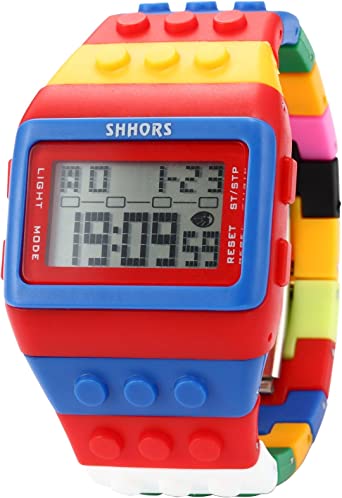 SHHORS Men's Ladies Blocks Constructor Digital LED Backlight Alarm Sport Wrist Watch