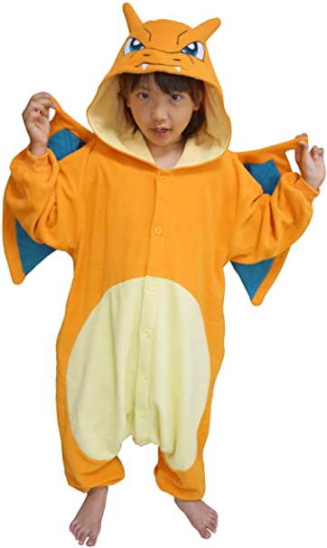 SAZAC Kigurumi - Pokemon - Charizard - Onesie Jumpsuit Halloween Costume - Kids Size (5-9 Year Old) Orange