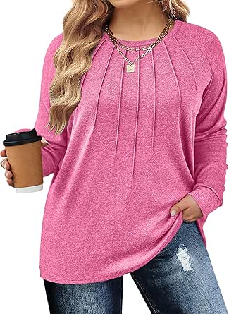 IN'VOLAND Womens Plus Size Shirts Long Sleeve Dressy Tops Casual Fashion Fall Blouses Pleated Tunics