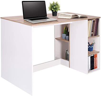 HOMEMAKE Computer Desk with 3 Drawer Home Office Writing Table Wood Color Collection Laptop Desk (White)