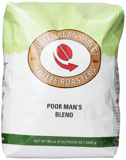 Coffee Bean Direct Poor Man's Blend, Whole Bean Coffee, 5-Pound Bag
