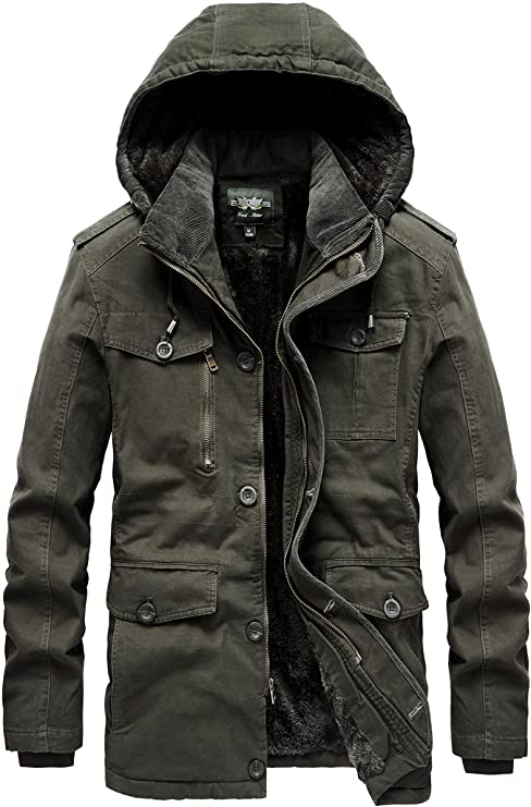 JYG Men's Winter Thicken Parka Jacket with Removable Hood Army Green