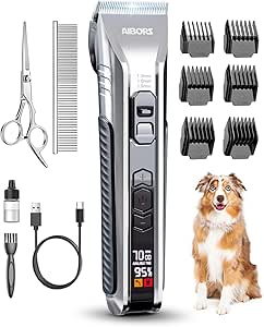 Dog Clippers for Grooming, AIBORS Dog Shavers Kit for Grooming, Low Noise, Rechargeable Cordless Hair Clippers for Dogs Cats Pets, USB C Charging, Quite Dog Hair Trimmer with Stainless Steel Blade