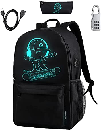 BSTcentelha Luminous School Backpack USB chargeing Port with Laptop Compartments for Students Teens Boy Girl Laptop Backpacks