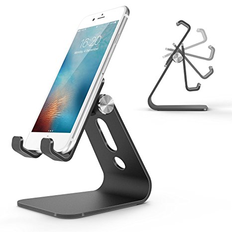 Cell Phone Stand, OMOTON Universal Adjustable Aluminum Desktop Cell Phone Tablet Stand Holder for Cell Phones (All size) and E-readers, Black