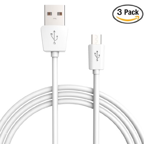 Micro USB Cable 3ft 3 Pack - PowerJive LifeTime Warranty High Speed Phone Cord - High Speed Connector For Samsung Galaxy S3S4S6Edge LG G2G3G4 Nexus 57 HTC One Note 234 Nexus 57 White