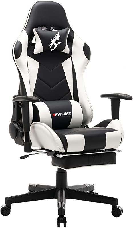 Gaming Chair with Footrest Gaming Chaise High Back Racing Style Video Game Chairs Ergonomic Desk Chair Swivel Gaming Chair with Lumbar Support and Headrest(Black/Ivory)