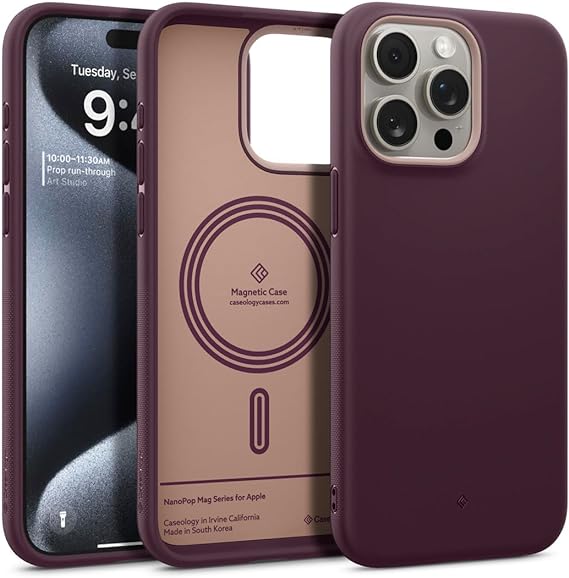 Caseology Nano Pop Mag for iPhone 15 Pro Case 5G [Dual Layer Silicone Case Compatible with Magsafe] Military Grade Drop Tested (2023) - Burgundy Bean