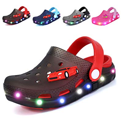Nishiguang Kids Cute LED Flash Lighted Garden Shoes Clogs Sandals Children Boys Girls Toddlers Summer Breathable Slippers