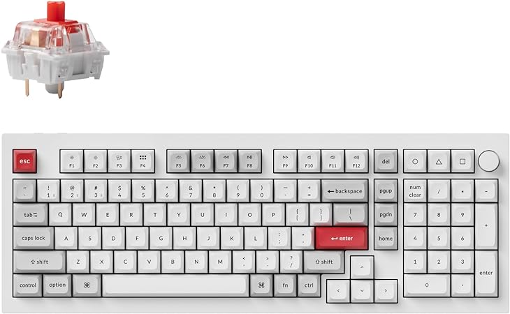 Keychron Q5 Pro QMK/VIA Wireless Custom Mechanical Keyboard, Full Aluminum 96% Layout with Programmable Knob, Double-Gasket Design with Hot-swappable K Pro Red Switch for Mac Windows Linux - White