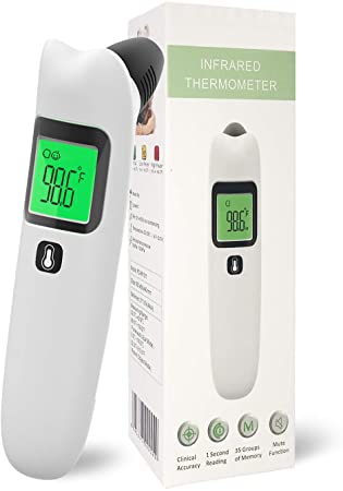 Jumax Forehead Infrared Thermometer Adults - No Touch Ear Thermometre Kids/Baby/Infants, 35 SETS Memories, ℃ and ℉ Conversion, FDA & CE Approved, 2 AAA Batteries Provided, Infrarouge Thermometre